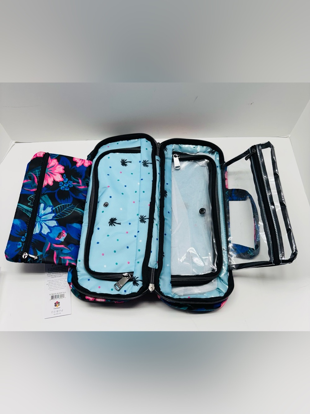 MAKE AN OFFER! NWT Lug RESORT BLACK FLATBED SLIM Cosmetic Travel Case Blue Pink - Picture 3 of 5